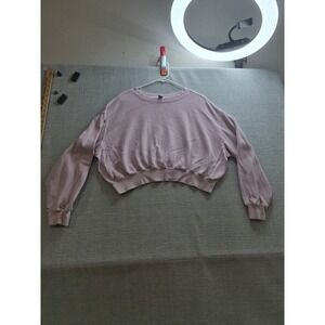 Old Navy Cropped Oversized Sweatshirt Womens Medium Pink Fleece Lined Round Neck